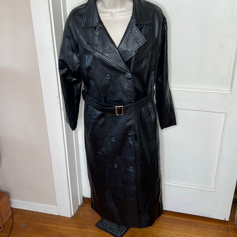 Princess Polly MONTANNA FAUX LEATHER COAT BLACK Size S/M Nwot